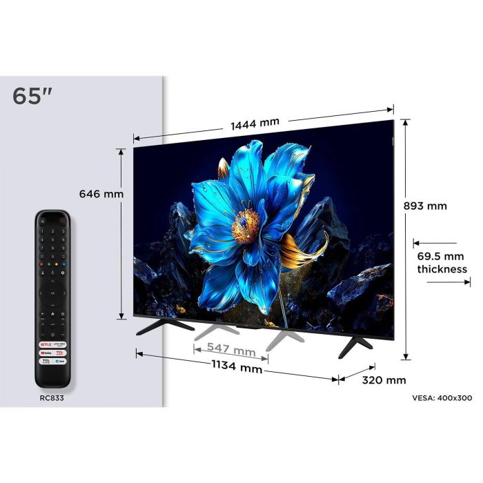 Телевізор 65" TCL QLED 4K 60Hz Smart Google TV Black