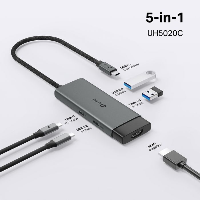 Хаб USB TP-LINK UH5020C USB-C > 2xUSB3.0/1xUSB-C/1xHDMI/1xPD 100Wh