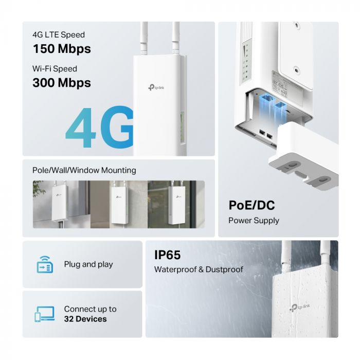 Маршрутизатор TP-LINK Archer MR402 outdoor N300 4G/LTE, 1xFE LAN/WAN, OUTDOOR