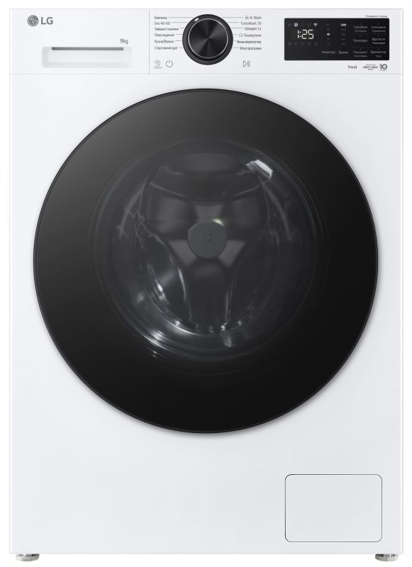 Пральна машина LG фронтальна, 9кг, 1200, A, 48см, дисплей, пара, інвертор, білий