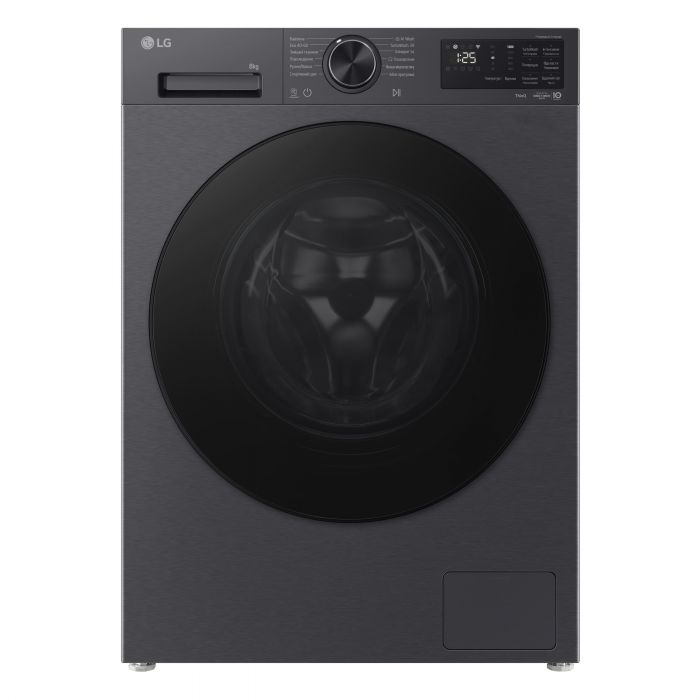 Стиральная машина LG фронтальная, 8кг, 1200, A, 48см, дисплей, пар, инвертор, чорний матовий
