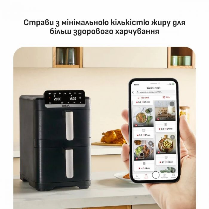Мультипіч Tefal Easy Fry Crispy Stack, 2700Вт, чаша-6+4л, сенсорне керув., 2 чаши, гриль, пластик, чорний