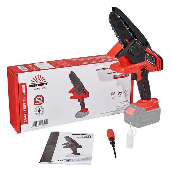 Пила ланцюгова акумуляторна Vitals Master AKZ 1802 SmartLine+ 18В шина 10см 8м/с 2.5кг без АКБ та ЗП