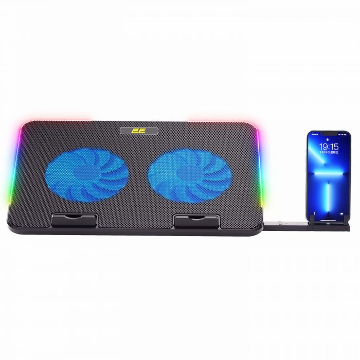 Підставка для ноутбука 2E GAMING CPG-001 V2, до 15.6", 2xUSB-A, phone holder, RGB, чорний