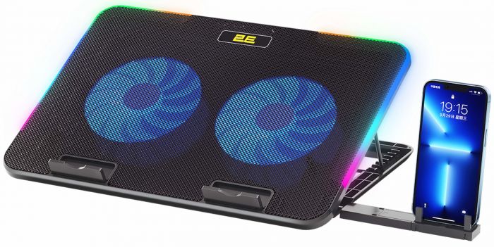 Підставка для ноутбука 2E GAMING CPG-001 V2, до 15.6", 2xUSB-A, phone holder, RGB, чорний