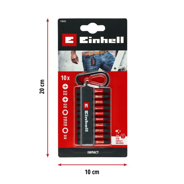 Біти Einhell 50мм бітотримач з карабіном, PH, PZ, T, H набір 10шт