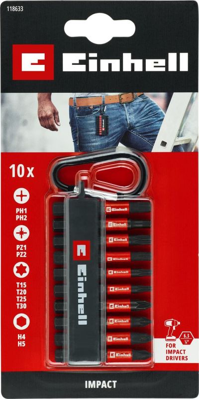 Біти Einhell 50мм бітотримач з карабіном, PH, PZ, T, H набір 10шт