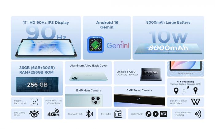 Планшет Doogee Tab G6 11" 6ГБ, 256ГБ, LTE, 8000мА•год, Android, чорний