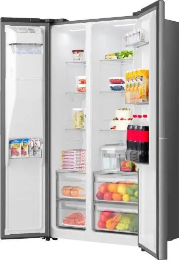 Холодильник SBS Gorenje, 179х62х91см, 2 двері, 347(181)л, А+, NF+, Інв., Зона св-ті, диспенсер, Внутр. Диспл, нерж