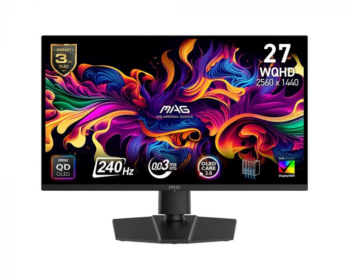 Монітор MSI 26.5" MAG 271QP QD-OLED X24 2xHDMI, DP, Audio, QD-OLED, 2560x1440, 240Hz, 0.03ms, DCI-P3 99%, AdaptiveSync, Pivot, HDR400