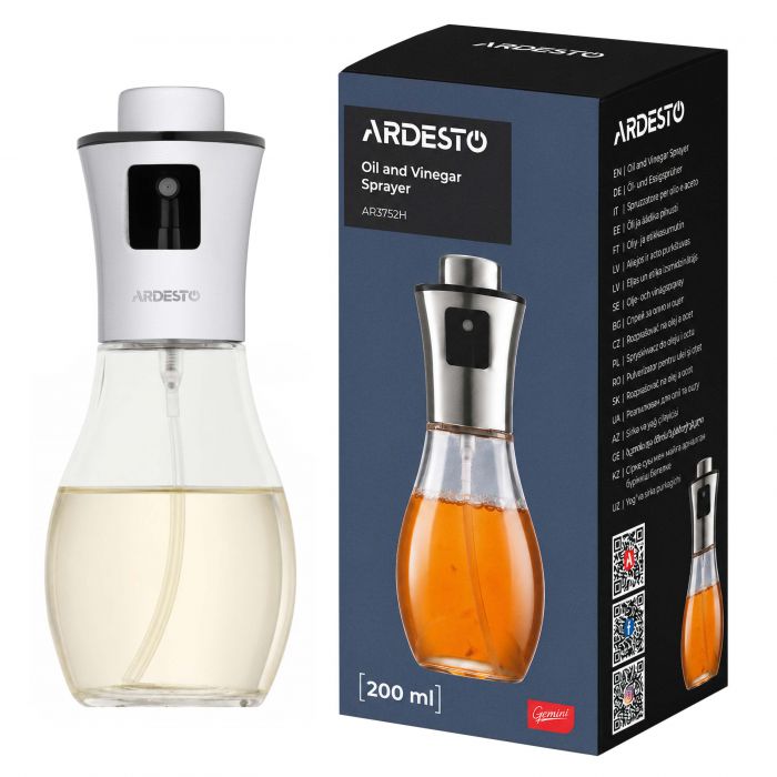 Розпилювач для олії та оцту ARDESTO Gemini, 200мл, скло, нержавіюча сталь, пластик, прозорий