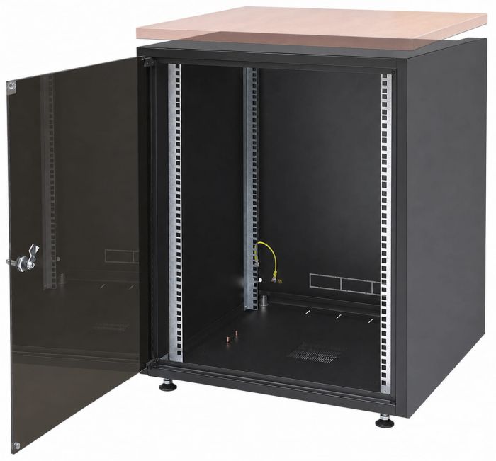 Шафа ZPAS 19", 12U, SJB, передні скляні двері, без стільниці, 600x600 мм, максимально 30кг, чорна