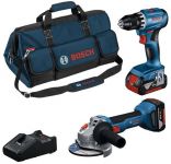 Набір із двох акумуляторних інструментів Bosch Professional 18В дриль-шурупокрут GSR 18V-45, Шліфмашина кутова GWS 18V-8, акб 2x4А·год, ЗП, сумка M-BAG