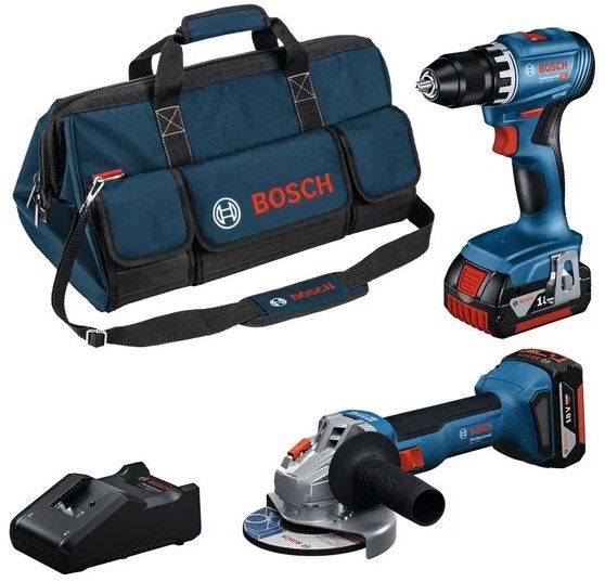 Набір із двох акумуляторних інструментів Bosch Professional 18В дриль-шурупокрут GSR 18V-45, Шліфмашина кутова GWS 18V-8, акб 2x4А·год, ЗП, сумка M-BAG