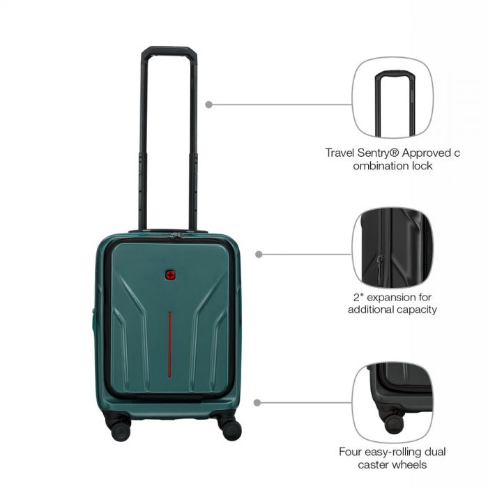 Валіза Wenger Amplix Hardside Carry-On, мала, з відсіком для н/б 16", полікарбонат, TSA, 4 колеса, розширення, USB, зелений