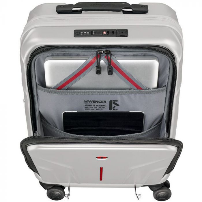 Валіза Wenger Amplix Hardside Carry-On, мала, з відсіком для н/б 16", полікарбонат, TSA, 4 колеса, розширення, USB, сріблястий