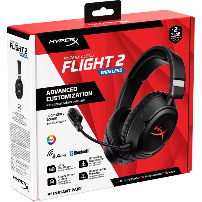 Гарнітура ігрова HyperX Cloud Flight 2, WL/USB-A/USB-C, чорний