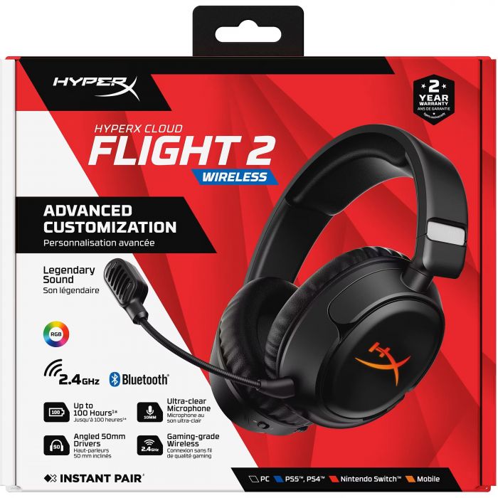 Гарнітура ігрова HyperX Cloud Flight 2, WL/USB-A/USB-C, чорний