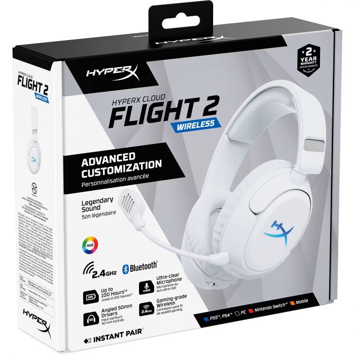 Гарнітура ігрова HyperX Cloud Flight 2, WL/USB-A/USB-C, білий