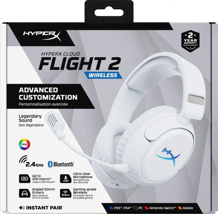 Гарнітура ігрова HyperX Cloud Flight 2, WL/USB-A/USB-C, білий