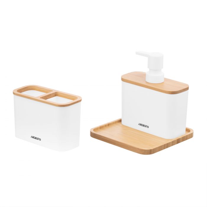 Набір для ванної кімнати Ardesto Minimalism, 3 предмети, поліпропілен, бамбук, білий