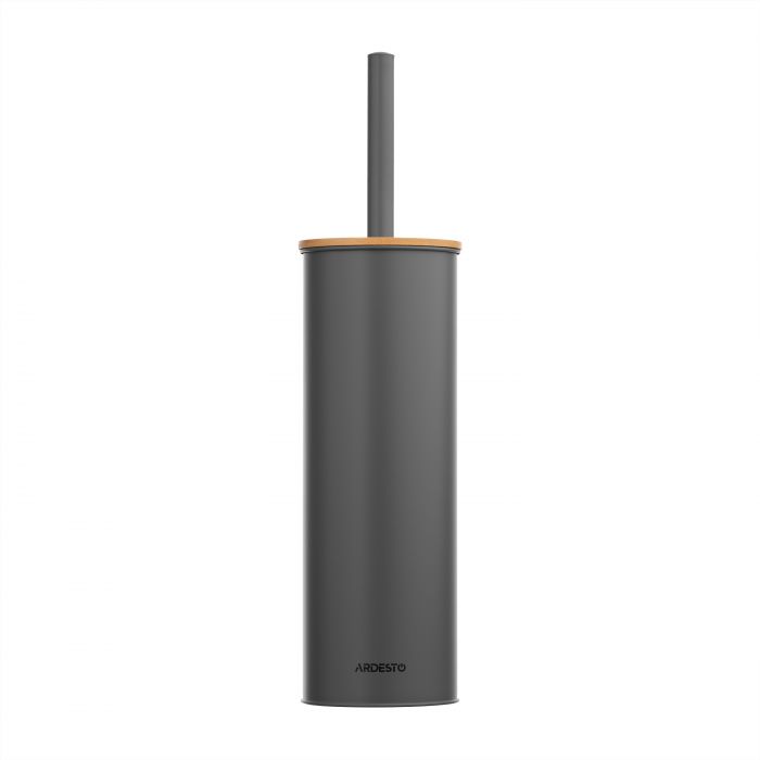 Набір щітка для унітазу з підставкою Ardesto Minimalism 9.5x27.5/38см, метал, поліпропілен, бамбук, сірий темний