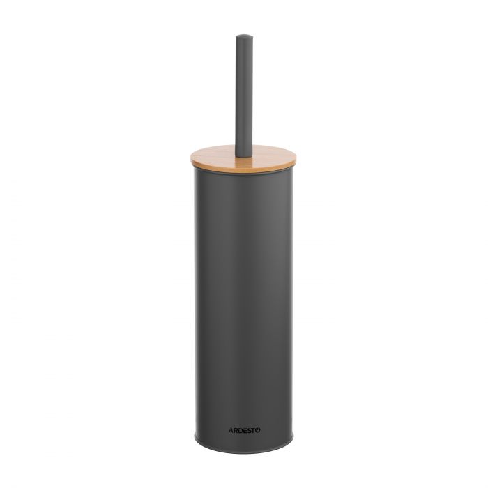 Набір щітка для унітазу з підставкою Ardesto Minimalism 9.5x27.5/38см, метал, поліпропілен, бамбук, сірий темний