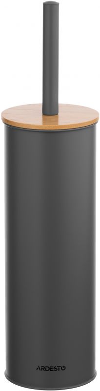 Набір щітка для унітазу з підставкою Ardesto Minimalism 9.5x27.5/38см, метал, поліпропілен, бамбук, сірий темний