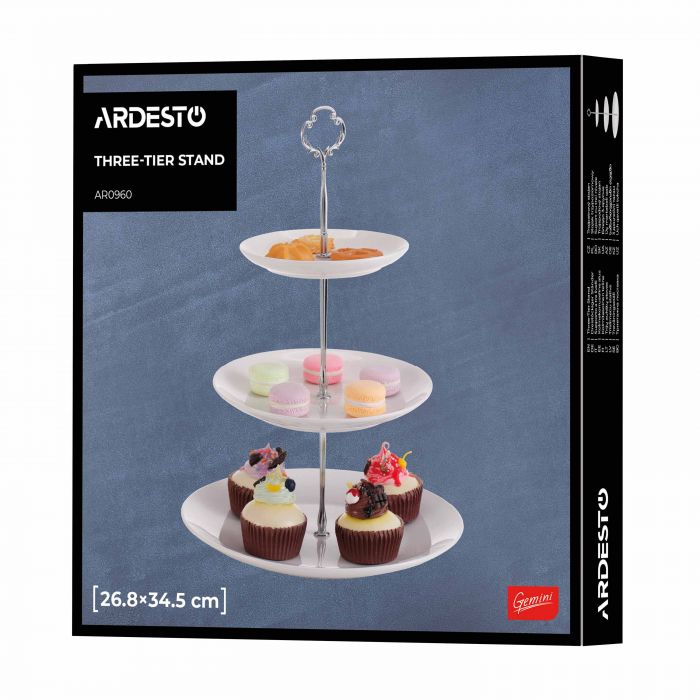 Блюдо 3-х ярусне Ardesto, 26.8х26.8х34.5см, кераміка, білий