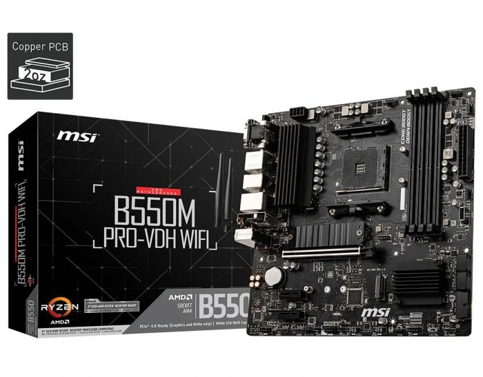 Материнcька плата MSI B550M PRO-VDH WIFI sAM4 B550 4xDDR4 M.2 HDMI DP D-Sub WiFi BT mATX