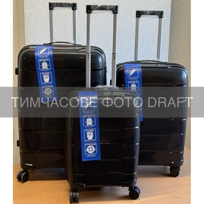 Набір валіз 2E, M6910, поліпропілен, (L+M+S), блискавка anti theft, 4 колеса, кодовий замок, чорний