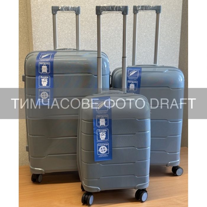 Набір валіз 2E, M6910, поліпропілен, (L+M+S), блискавка anti theft, 4 колеса, кодовий замок, блакитний