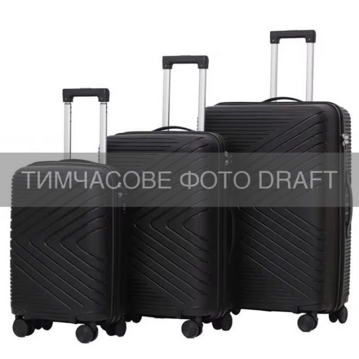 Набір валіз 2E, M6993, поліпропілен, (L+M+S), 4 колеса, кодовий замок, чорний