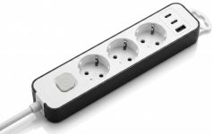 Подовжувач мережевий 2E TwoColors 3м, 3xТипF, 16A, 2xUSB-C, 1x USB-A, біло-чорний