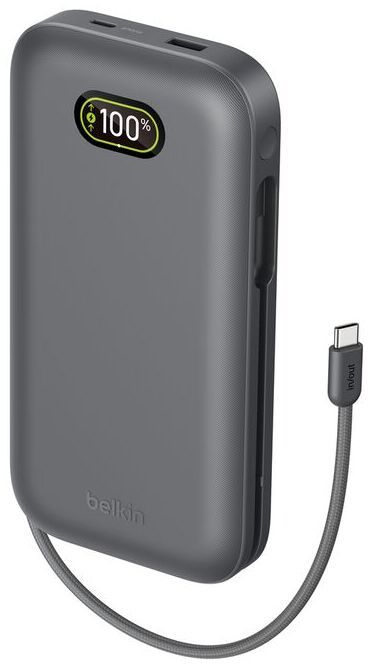Акумулятор портативний літій-іонний Power Bank Belkin 27000мА·год, 240Вт, з інтегрованим кабелем USB-C, сірий