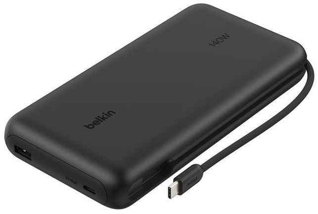 Акумулятор портативний літій-іонний Power Bank Belkin 25000мА·год, 158Вт, з інтегрованим кабелем USB-C, чорний