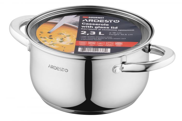 Каструля Ardesto Gemini Gourmet, скляна кришка, 2.3 л, нержавіюча сталь