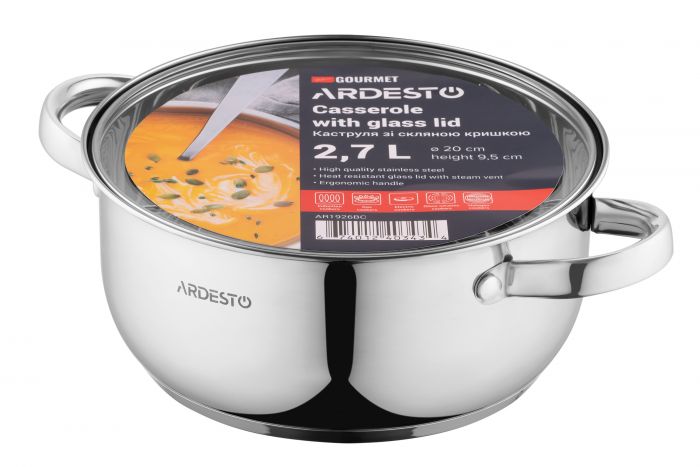 Каструля Ardesto Gemini Gourmet, скляна кришка, 2.6 л, нержавіюча сталь