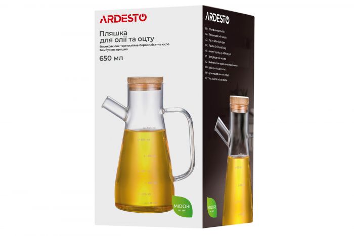 Пляшка для олії та оцту Ardesto Midori, 650 мл, боросилікатне скло