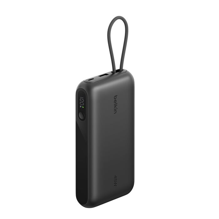 Акумулятор портативний літій-іонний Power Bank Belkin 20000мА·год, 45Вт, з інтегрованим кабелем USB-C, чорний