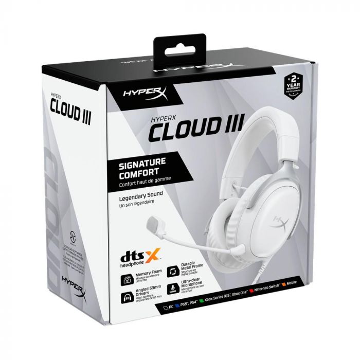 Гарнітура ігрова HyperX Cloud III, mini-jack/USB-A/USB-C, 1.2м/1.3м, білий