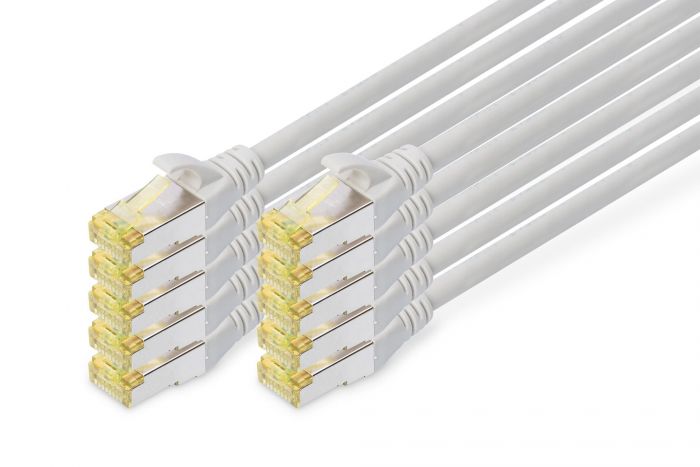 Патч-корд DIGITUS CAT 6a S-FTP, 1м, AWG 26/7, Cu, LSZH, сірий, 10шт.