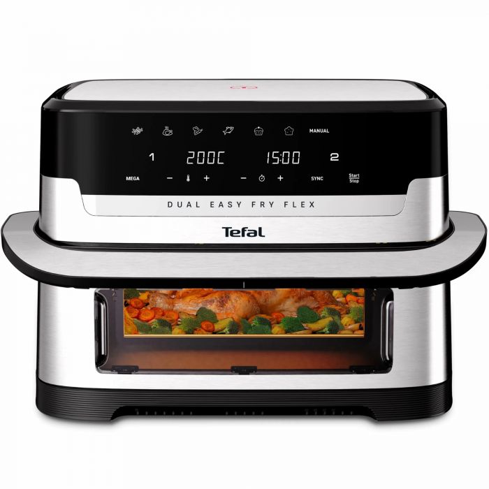 Мультипіч Tefal Dual Easy Fry Flex, 2700Вт, чаша-5.5+3.5л, сенсорне керув., з віконцем, 2 чаши, гриль, пластик, чорний-нерж. сталь