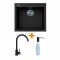 Набір кухонний Adamant Univer, штучний камінь, квадрат, без крила, 560х500х200мм, чаша - 1, врізна, чорний + змішувач та дозатор