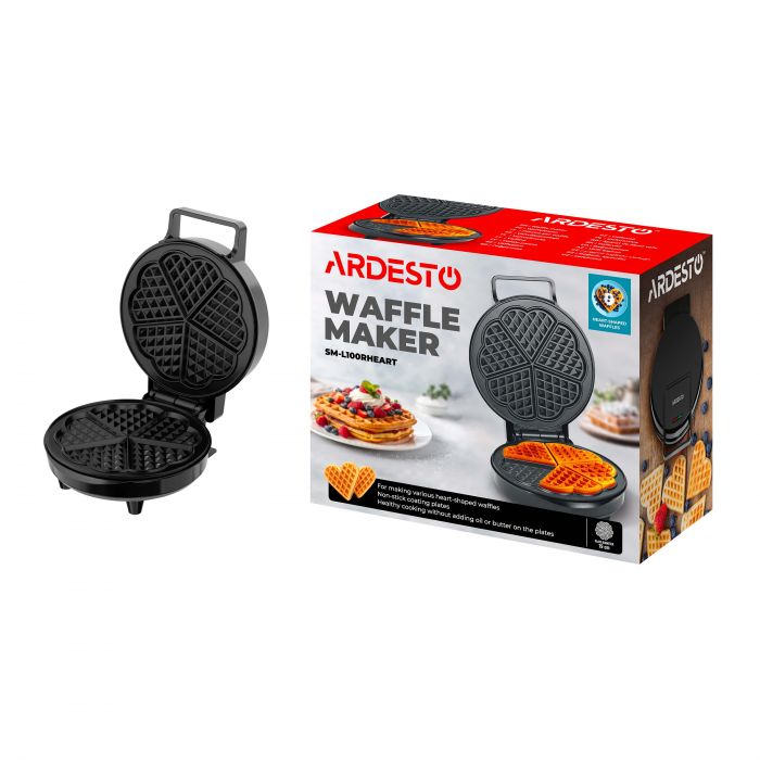 Вафельниця ARDESTO 1200Вт, вафлі в формі сердця,  корпус-пластик, чорний