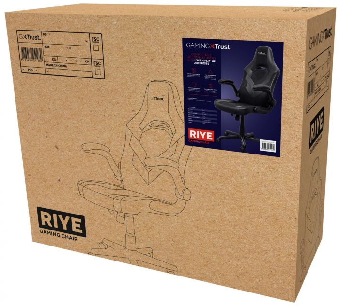 Крісло Trust GXT703 Riye, ПУ шкіра, Foldable Armrests, чорний