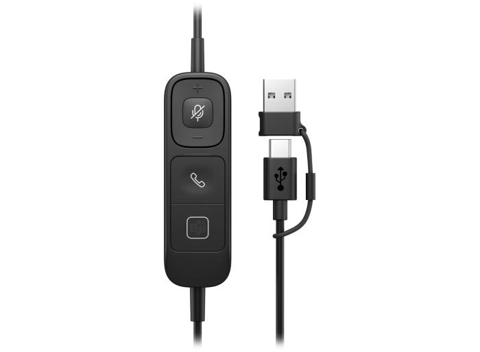 Гарнітура комп'ютерна стерео On-ear HP Poly Mission 425, USB-A, USB-C, Uni-mic, AI noise cancelling, Cертифікати Teams, Zoom, Google Meet, чорний
