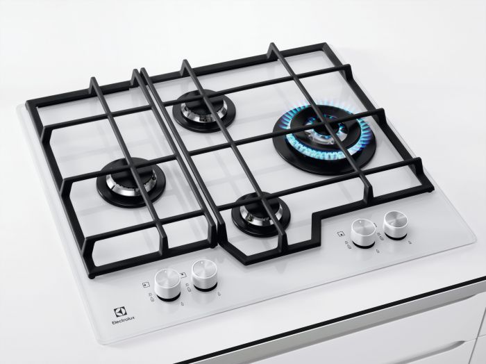 Варильна поверхня Electrolux газова на склі, 60см, чавун, білий