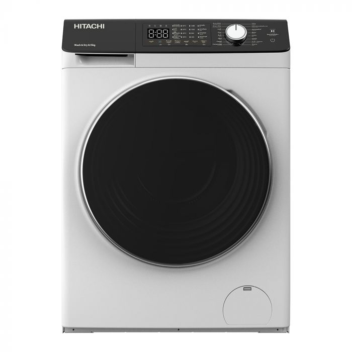 Прально-сушильна машина Hitachi фронтальна, 8(5)кг, 1400, A, 60см, дисплей, пара, інвертор, білий