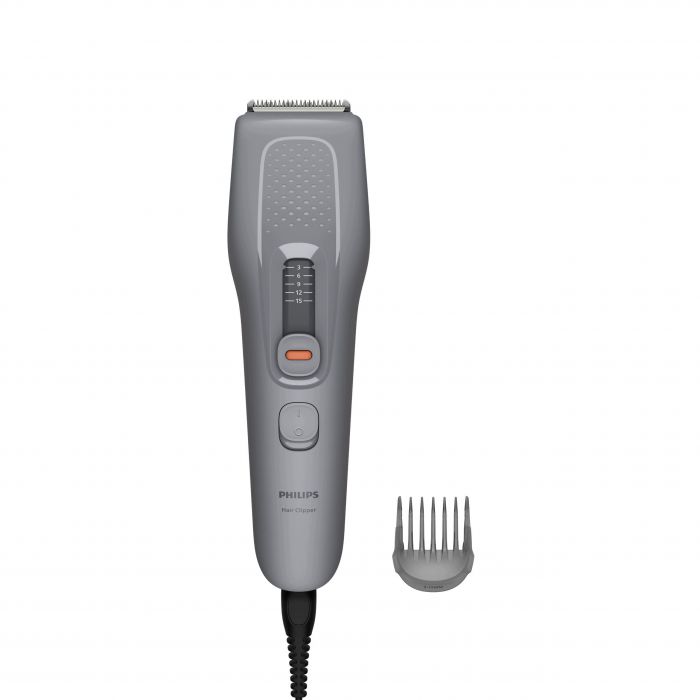 Машинка для стриження  Philips Series 3000, від мережі, роторний мотор, насадок-3, сухе чищення, сталь, сіра